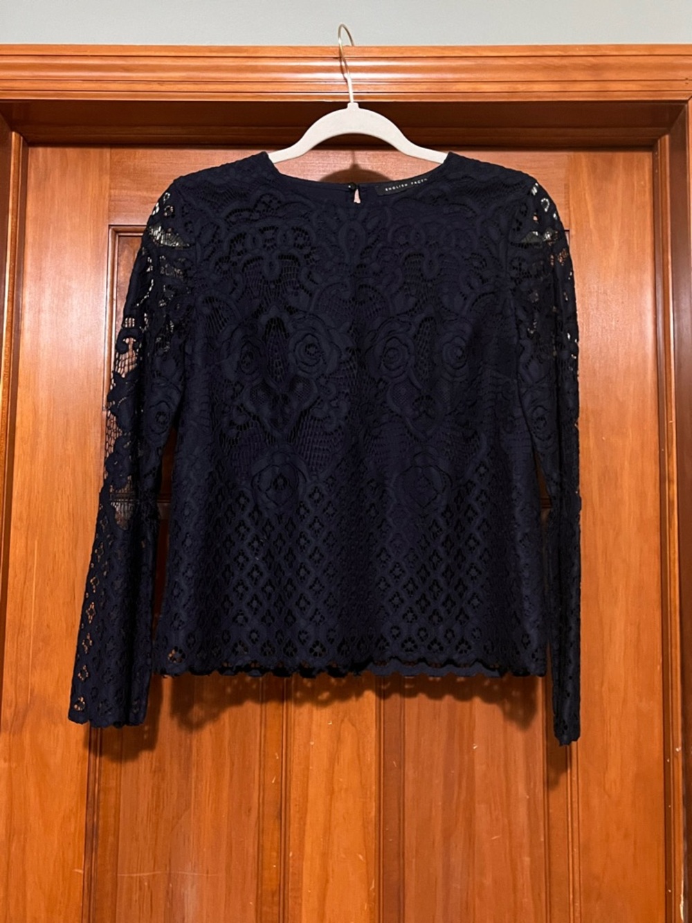 English Factory Navy Lace Long-Sleeve Blouse